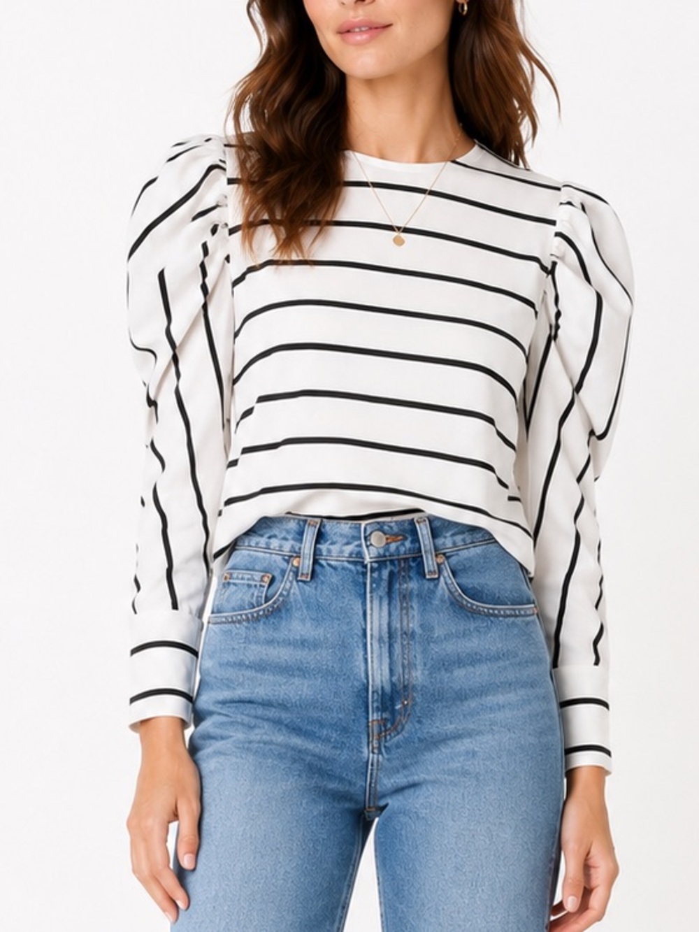 Zara Striped Puff Sleeve Top Black White Statement Sleeve Blouse XS